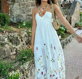 PICSGIRL  -  Autumn New Women's Clothing European And American Style Fashionable Simple Waist Cinching Flower Embroidery Suspender Dress