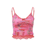 PICSGIRL  -  Cute Y2K Millennium Spicy Girl Shibuya Dopamine Pink Fake Two Sexy Slim Fit Tank Top Large Women's Summer