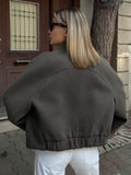 PICSGIRL  -  Stand Collar Short Jacket For Women Fashion Loose Single Breasted Coat Casual 2025 Spring Autumn New Solid Woman Outwear