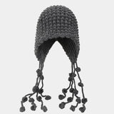 PICSGIRL  -  Winter Handmade Beanies for Women Fashion Tassel Thickened Warm Knitted Pullover Hat Outdoor Ear Protection Strap Woolen Bonnets