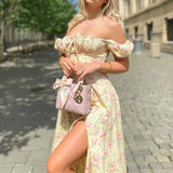 PICSGIRL  -  Casual Holiday Female Dress Summer 2024 Women Outfits Retro Floral Womens Dresses Fashion Y2k High Slit Woman Clothing