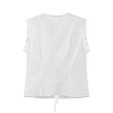 PICSGIRL  -  Summer V-neck Sleeveless Tie Tops 2024 New Casual Fashion Classic Slim Short White Vest Tops For Women