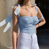 PICSGIRL  -  Summer Woman Bow Lace-up Sexy Tops Sweet Off Shoulder Shirts and Blouses Fashion Sleeveless Elegant Stylish Blusas