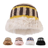 PICSGIRL  -  Winter Knitted Fur Hat for Women Rabbit Fur Woolen Beanies Skullies Stripe Color Matching Bonnet Korean Thick Plush Pullover Cap