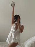 PICSGIRL  -  Lace Home Clothes Women Sexy V-Neck Sleepwear Tank Tops Nightgown Backless Nightie Shorts Causal Ladies Nightwear Set