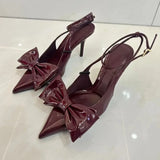 PICSGIRL  -  Elegant Wedding Bridal Pumps Sexy Ankle Strap Red Big Bow Pointed Toe Ladies Slingbacks 2025 Spring Luxury Office Women Shoes