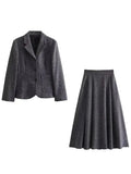 Picsgirl HH TRAF Women Autumn Wool Blend Blazer Pleated Skirt Set Casual Lapel Sleeves Slim Jacket Women's Versatile High Waist Skirts