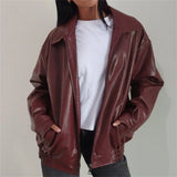 PICSGIRL  -  Womens Oversized Zip Up Leather Jackets Faux Motorcycle Bomber Coats Fall Fashion Outfits Winter Clothes