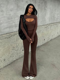 PICSGIRL  -  Cut Out Shawl Top Tank Jumpsuit Women Crew Long Sleeve Slim Casual One-piece Flare Pants Leisure Suit Hottie Streetwear