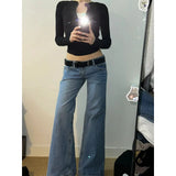 PICSGIRL  -  Vintage Low Waist Sexy Slim All Match Washed Jeans Women 2024 Summer New Streetwear Distressed Casual Denim Wide Leg Pants