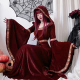 PICSGIRL  -  Halloween Adult Cosplay Costumes Medieval Retro Court of Europe Vampire Little Red Riding Hood Female Witch Dress  ﻿