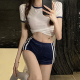 PICSGIRL  -  Hot Girl Sexy Suit Women's Summer O-neck Short-sleeved T-shirt High-waisted Shorts Two-piece Set Fashion Female Clothes