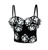 PICSGIRL  -  2025 Women's Handmade 3D Floral Denim Corset Bra Top Fishbone Bustier No Elasticity Push Up Bra Sexy Bralette Lingerie