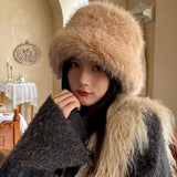 PICSGIRL  -  Y2K Fluffy Faux Fur Bucket Hat Women Winter Warm Thick Plush Ear Warmer Panama Fisherman Cap Lady Luxury Elegant Party Basin Hat