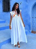 PICSGIRL  -  White Printed Patchwork Long Dress For Women Fashion Flying Sleeve Loose Robes 2024 Summer Fashion Ladies Holiday Maxi Dresses