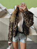 PICSGIRL  -  Women's Casual Leopard Printed Leather Lapel Patchwork Jacket Chic Zipper Long Sleeve Short Slim Coat 2024 Lady High Streetwear