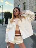 PICSGIRL  -  Fashion White Single Breasted Women's Jacket Casual Pocket Long Sleeved Loose Outwear 2024 Autumn New Chic High Street Coat