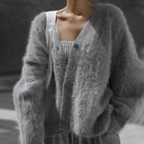 PICSGIRL  -  Women's Knitted Thick Cashmere Wool Cardigan Chic V Neck Single Breasted Long Sleeve Sweater Fall Winter Coat Outwear