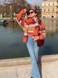 PICSGIRL  -  Women Casual Colorful Stripes With Scarf Knitted Pullover Fashion Full Sleeve Cashmere Sweater New Lady Autumn Winter Knitwear