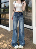 PICSGIRL  -  Fashion Simple Solid Color Washed Blue Casual Jeans Women Y2K Retro Streetwear Harajuku Loose High Waist Wide Leg Jeans