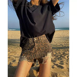 PICSGIRL  -  Women's Ripped Leopard Print Shorts Fashion Streetwear High Waist Tassel Mini Cowboy Shorts Jeans 2000s Y2k Summer Clothes 2024