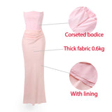 PICSGIRL  -  Winter Women Strapless Evening Dress 2025 Pink Maxi Corset Dress Elegant Long Satin Night Gala Party Dresses