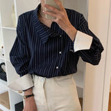 PICSGIRL  -  Blusas De Mujer Retro Irregular Neck Contrasting Striped Shirts Blouse Spring New Tops Roupas Femininas Chic Loose Shirt