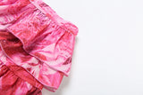 PICSGIRL  -  Sexy Tie-Dye Print 2-Piece Set Women Folds Halter Lace-Up One Shoulder Backless Tops+Tierred Mini Skirts Matching Suits