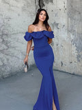 PICSGIRL  -  layered look inspo Off Shoulder Solid Women Dress Sleeveless Backless Split Lady Dresses Fashion Wave Cut Evening Party Female Maxi Vestidos