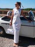 PICSGIRL  -  Summer Slim White Cotton Two Piece Set Women Outfit Elegant Sleeveless Tops With High Waist Long Skirts Sets