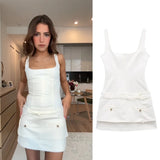 PICSGIRL  -  Women's 2024 Summer New Style Elegant Shoulder Strap Square Neck Belt Slim Mini Dress