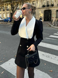 PICSGIRL  -  Contrast Color Lapel Suit Dress Elegant Office Woman Outfits Pleatd Splice High Waist Mini Dress Double Breasted Fashion