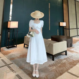 PICSGIRL  -  Backless High Waist Elegant Party Vacation Runway Vestidos Tropical Beach Sundress Long White Vintage Women Summer Dresses