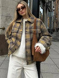 PICSGIRL  -  2024 New Plaid Contrast Jacket Women Autumn Winter Single Breasted Long Sleeve Outerwear Female Streetwear Vintage Fashion Coat