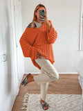 PICSGIRL  -  Knitted Pullover Sweater Women Long Sleeve V Neck Loose Casual Top Women Autumn Winter Oversize Jumper Sweaters Mujer