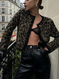 PICSGIRL  -  Chic Mohair Leopard Print Knitted Women's Cardigan Retro Single Breasted O Neck Sweater Coat 2024 New Commute High Streetwears