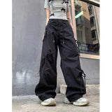 PICSGIRL  -  2024 Summer New Korean Retro Bow Lace-up Pleated Loose Cargo Pants Women Streetwear High Waist Solid Color Casual Wide Leg Pants