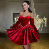 PICSGIRL  -  party look snspos Sexy Velvet Strapless Short Party Dress Women Off Shoulder Long Sleeve Bandage Dresses Autumn Lady Christmas Evening Robes