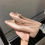 PICSGIRL  -  Fashion Elegant Silk Ballerinas Women Pumps Slip on Loafers Round Toe Square Heels Bowknot Casual Spring Autumn Shoes