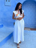 PICSGIRL  -  White Printed Patchwork Long Dress For Women Fashion Flying Sleeve Loose Robes 2024 Summer Fashion Ladies Holiday Maxi Dresses