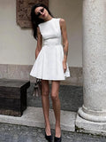 PICSGIRL  -  White Sleeveless Dress For Women Folds Patchwork High Waist Pullover Elegant Slim Party Evening Female Short Dress Summer