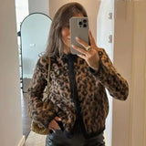 PICSGIRL  -  Fashion Lepard Knitted Sweater Cardigan For Women Loose Casual Long Sleeve Retro Single Breatted Sweater Autumn Outwear