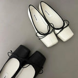 PICSGIRL  -  NEW Spring/Autumn Number 8 Flats Women Slip on Shoes Fashion Mary Jane Shoes Square Toe Women's Shoes Bow Silk Ballet Flats