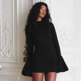 PICSGIRL  -  Fashion Pull Sleeve Black Mini Dress Female High Waist Elegant Long Sleeve Dresses Club Party Bodycon Women's Clothing