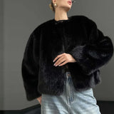 PICSGIRL  -  Elegant Faux Fur Women Coat Thicken Full Sleeve O Neck Lady Short Jacket 2024 Autumn Winter Warm Highstreet Female Outwear