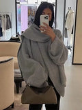 PICSGIRL  -  cold weather outfuts Elegant Loose Sweater With Scarf Women Solid Full Sleeve Single Breasted O-neck Lady Pullover 2024 Fashion Loose Female Knitwear