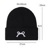 PICSGIRL  -  Winter Knitted Hat for Women Girls Bow Embroidery Woolen Beanies Korean Y2K Bowknot Hip Hop Caps Thick Elastic Ear Warmer Bonnet