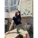 PICSGIRL  -  2024 Summer Korean Fashion Plaid Midi Skirt Women  Harajuku Pleated Skirt Casual Academic Aesthetic Y2k Clothes Korean Outfits