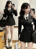 PICSGIRL  -  Black Korean Two Piece Dress Set Women Casual Polo Blouse + Dress Coat Set Female Slim Vintage Elegant Dress Suit 2024 New