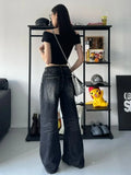 PICSGIRL  -  Grunge Y2k Black Jeans Women Baggy Vintage High Street Oversized Denim Trousers Gothic Gyaru 2000s Acubi Fashion Jeans